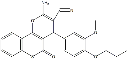 2-amino-4-(3-methoxy-4-propoxyphenyl)-5-oxo-4H,5H-thiochromeno[4,3-b]pyran-3-carbonitrile 结构式