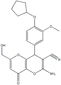 2-amino-4-[4-(cyclopentyloxy)-3-methoxyphenyl]-6-(hydroxymethyl)-8-oxo-4,8-dihydropyrano[3,2-b]pyran-3-carbonitrile 结构式