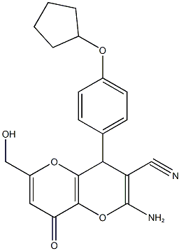 2-amino-4-[4-(cyclopentyloxy)phenyl]-6-(hydroxymethyl)-8-oxo-4,8-dihydropyrano[3,2-b]pyran-3-carbonitrile 结构式