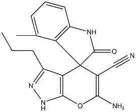 6'-amino-3'-propyl-4-methyl-2-oxo-1,1',3,4'-tetrahydrospiro(2H-indole-3,4'-pyrano[2,3-c]pyrazole)-5'-carbonitrile 结构式