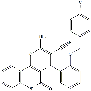 2-amino-4-{2-[(4-chlorobenzyl)oxy]phenyl}-5-oxo-4H,5H-thiochromeno[4,3-b]pyran-3-carbonitrile 结构式