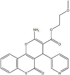 2-methoxyethyl 2-amino-5-oxo-4-(3-pyridinyl)-4H,5H-thiochromeno[4,3-b]pyran-3-carboxylate 结构式