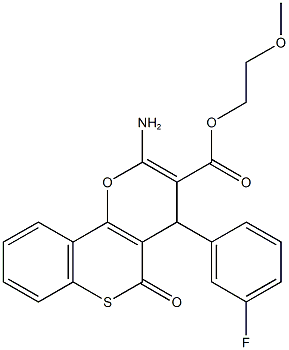 2-methoxyethyl 2-amino-4-(3-fluorophenyl)-5-oxo-4H,5H-thiochromeno[4,3-b]pyran-3-carboxylate 结构式