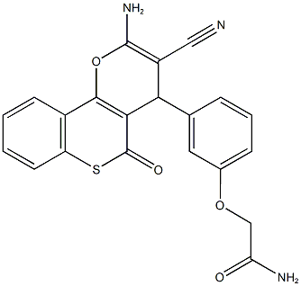 2-[3-(2-amino-3-cyano-5-oxo-4H,5H-thiochromeno[4,3-b]pyran-4-yl)phenoxy]acetamide 结构式