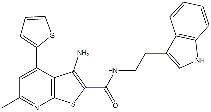 3-amino-N-[2-(1H-indol-3-yl)ethyl]-6-methyl-4-(2-thienyl)thieno[2,3-b]pyridine-2-carboxamide 结构式