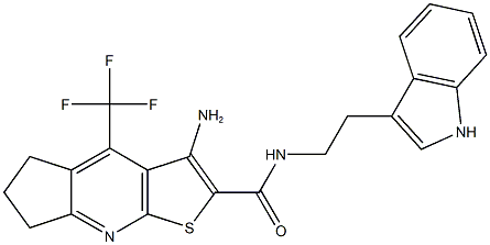 3-amino-N-[2-(1H-indol-3-yl)ethyl]-4-(trifluoromethyl)-6,7-dihydro-5H-cyclopenta[b]thieno[3,2-e]pyridine-2-carboxamide 结构式