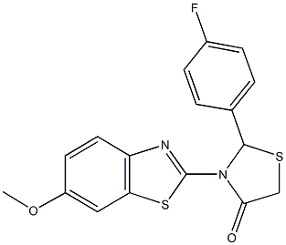 2-(4-fluorophenyl)-3-(6-methoxy-1,3-benzothiazol-2-yl)-1,3-thiazolidin-4-one 结构式