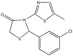 2-(3-chlorophenyl)-3-(5-methyl-1,3-thiazol-2-yl)-1,3-thiazolidin-4-one 结构式