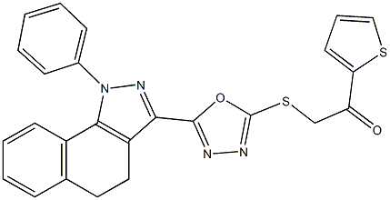 2-{[5-(1-phenyl-4,5-dihydro-1H-benzo[g]indazol-3-yl)-1,3,4-oxadiazol-2-yl]sulfanyl}-1-(2-thienyl)ethanone 结构式