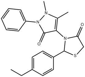 3-(1,5-dimethyl-3-oxo-2-phenyl-2,3-dihydro-1H-pyrazol-4-yl)-2-(4-ethylphenyl)-1,3-thiazolidin-4-one 结构式