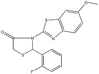 2-(2-fluorophenyl)-3-(6-methoxy-1,3-benzothiazol-2-yl)-1,3-thiazolidin-4-one 结构式