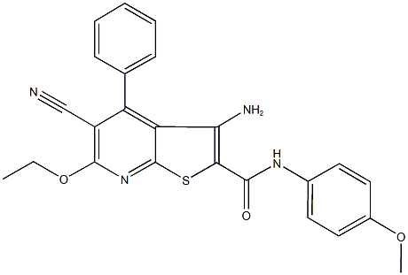 3-amino-5-cyano-6-ethoxy-N-(4-methoxyphenyl)-4-phenylthieno[2,3-b]pyridine-2-carboxamide 结构式