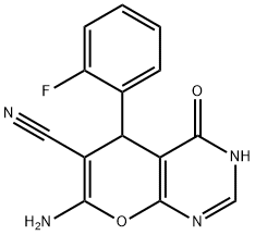 7-amino-5-(2-fluorophenyl)-4-hydroxy-5H-pyrano[2,3-d]pyrimidine-6-carbonitrile 结构式