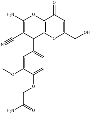 2-{4-[2-amino-3-cyano-6-(hydroxymethyl)-8-oxo-4,8-dihydropyrano[3,2-b]pyran-4-yl]-2-methoxyphenoxy}acetamide 结构式