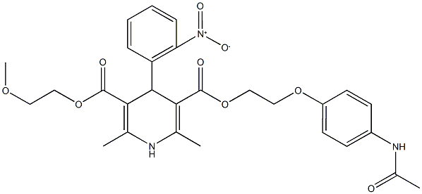 3-{2-[4-(acetylamino)phenoxy]ethyl} 5-(2-methoxyethyl) 4-{2-nitrophenyl}-2,6-dimethyl-1,4-dihydro-3,5-pyridinedicarboxylate 结构式