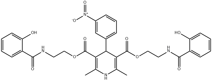 bis{2-[(2-hydroxybenzoyl)amino]ethyl} 4-{3-nitrophenyl}-2,6-dimethyl-1,4-dihydro-3,5-pyridinedicarboxylate 结构式