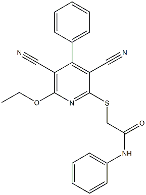 2-[(3,5-dicyano-6-ethoxy-4-phenyl-2-pyridinyl)sulfanyl]-N-phenylacetamide 结构式