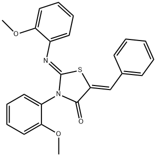 5-benzylidene-3-(2-methoxyphenyl)-2-[(2-methoxyphenyl)imino]-1,3-thiazolidin-4-one 结构式