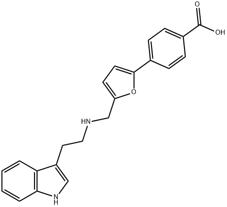 4-[5-({[2-(1H-indol-3-yl)ethyl]amino}methyl)-2-furyl]benzoic acid 结构式