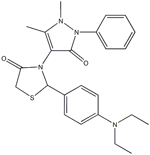 2-[4-(diethylamino)phenyl]-3-(1,5-dimethyl-3-oxo-2-phenyl-2,3-dihydro-1H-pyrazol-4-yl)-1,3-thiazolidin-4-one 结构式