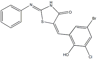 5-(5-bromo-3-chloro-2-hydroxybenzylidene)-2-(phenylimino)-1,3-thiazolidin-4-one 结构式