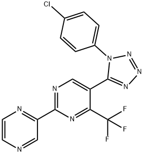 5-[1-(4-chlorophenyl)-1H-tetraazol-5-yl]-2-(2-pyrazinyl)-4-(trifluoromethyl)pyrimidine 结构式