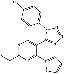 5-[1-(4-chlorophenyl)-1H-tetraazol-5-yl]-2-isopropyl-4-(2-thienyl)pyrimidine 结构式