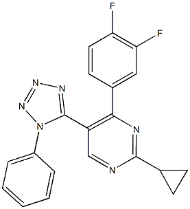 2-cyclopropyl-4-(3,4-difluorophenyl)-5-(1-phenyl-1H-tetraazol-5-yl)pyrimidine 结构式