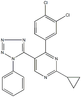 2-cyclopropyl-4-(3,4-dichlorophenyl)-5-(1-phenyl-1H-tetraazol-5-yl)pyrimidine 结构式