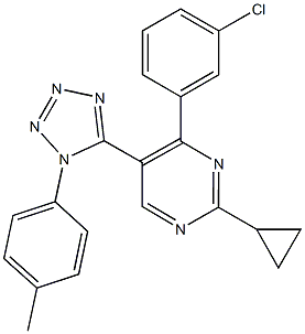 4-(3-chlorophenyl)-2-cyclopropyl-5-[1-(4-methylphenyl)-1H-tetraazol-5-yl]pyrimidine 结构式