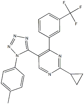 2-cyclopropyl-5-[1-(4-methylphenyl)-1H-tetraazol-5-yl]-4-[3-(trifluoromethyl)phenyl]pyrimidine 结构式