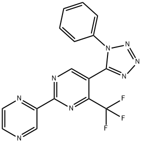 5-(1-phenyl-1H-tetraazol-5-yl)-2-(2-pyrazinyl)-4-(trifluoromethyl)pyrimidine 结构式