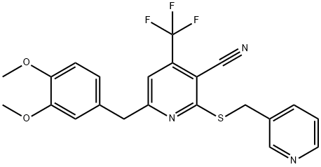 6-(3,4-dimethoxybenzyl)-2-[(3-pyridinylmethyl)sulfanyl]-4-(trifluoromethyl)nicotinonitrile 结构式