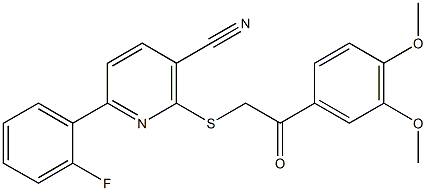 2-{[2-(3,4-dimethoxyphenyl)-2-oxoethyl]sulfanyl}-6-(2-fluorophenyl)nicotinonitrile 结构式