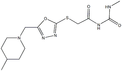 N-methyl-N'-[({5-[(4-methyl-1-piperidinyl)methyl]-1,3,4-oxadiazol-2-yl}sulfanyl)acetyl]urea 结构式