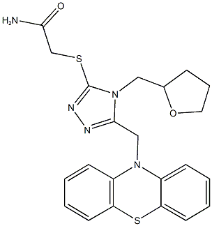 2-{[5-(10H-phenothiazin-10-ylmethyl)-4-(tetrahydro-2-furanylmethyl)-4H-1,2,4-triazol-3-yl]sulfanyl}acetamide 结构式
