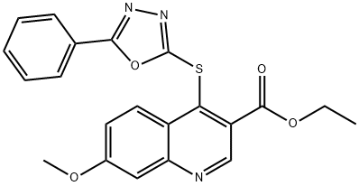 ethyl 7-methoxy-4-[(5-phenyl-1,3,4-oxadiazol-2-yl)sulfanyl]-3-quinolinecarboxylate 结构式