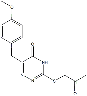 6-(4-methoxybenzyl)-3-[(2-oxopropyl)sulfanyl]-1,2,4-triazin-5(4H)-one 结构式