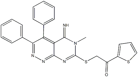 2-[(5-imino-6-methyl-3,4-diphenyl-5,6-dihydropyrimido[4,5-c]pyridazin-7-yl)sulfanyl]-1-(2-thienyl)ethanone 结构式