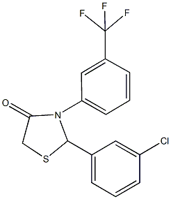 2-(3-chlorophenyl)-3-[3-(trifluoromethyl)phenyl]-1,3-thiazolidin-4-one 结构式