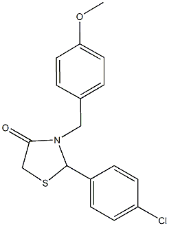 2-(4-chlorophenyl)-3-(4-methoxybenzyl)-1,3-thiazolidin-4-one 结构式