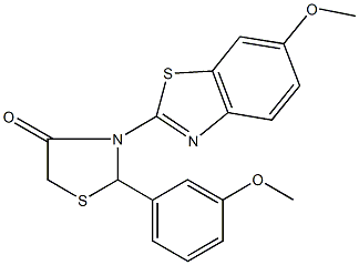 3-(6-methoxy-1,3-benzothiazol-2-yl)-2-(3-methoxyphenyl)-1,3-thiazolidin-4-one 结构式