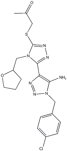 1-{[5-[5-amino-1-(4-chlorobenzyl)-1H-1,2,3-triazol-4-yl]-4-(tetrahydro-2-furanylmethyl)-4H-1,2,4-triazol-3-yl]sulfanyl}acetone 结构式