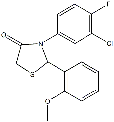 3-(3-chloro-4-fluorophenyl)-2-(2-methoxyphenyl)-1,3-thiazolidin-4-one 结构式