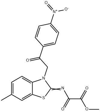 methyl [(3-(2-{4-nitrophenyl}-2-oxoethyl)-6-methyl-1,3-benzothiazol-2(3H)-ylidene)amino](oxo)acetate 结构式