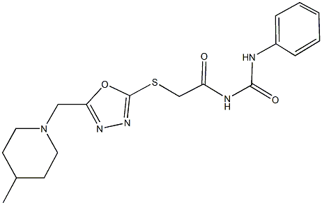 N-[({5-[(4-methyl-1-piperidinyl)methyl]-1,3,4-oxadiazol-2-yl}sulfanyl)acetyl]-N'-phenylurea 结构式