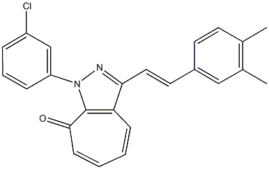 1-(3-chlorophenyl)-3-[2-(3,4-dimethylphenyl)vinyl]cyclohepta[c]pyrazol-8(1H)-one 结构式