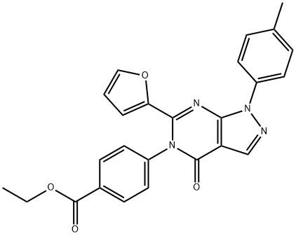 ethyl 4-[6-(2-furyl)-1-(4-methylphenyl)-4-oxo-1,4-dihydro-5H-pyrazolo[3,4-d]pyrimidin-5-yl]benzoate 结构式
