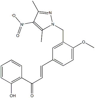 3-[3-({4-nitro-3,5-dimethyl-1H-pyrazol-1-yl}methyl)-4-methoxyphenyl]-1-(2-hydroxyphenyl)-2-propen-1-one 结构式