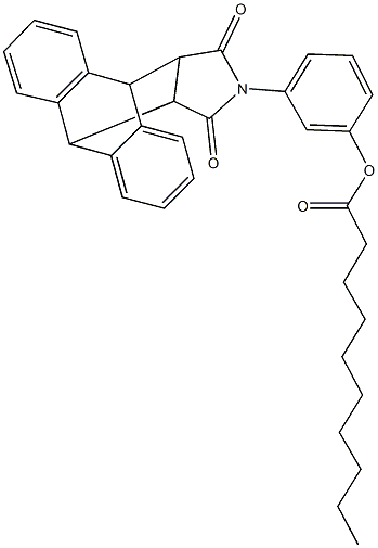 3-(16,18-dioxo-17-azapentacyclo[6.6.5.0~2,7~.0~9,14~.0~15,19~]nonadeca-2,4,6,9,11,13-hexaen-17-yl)phenyl decanoate 结构式